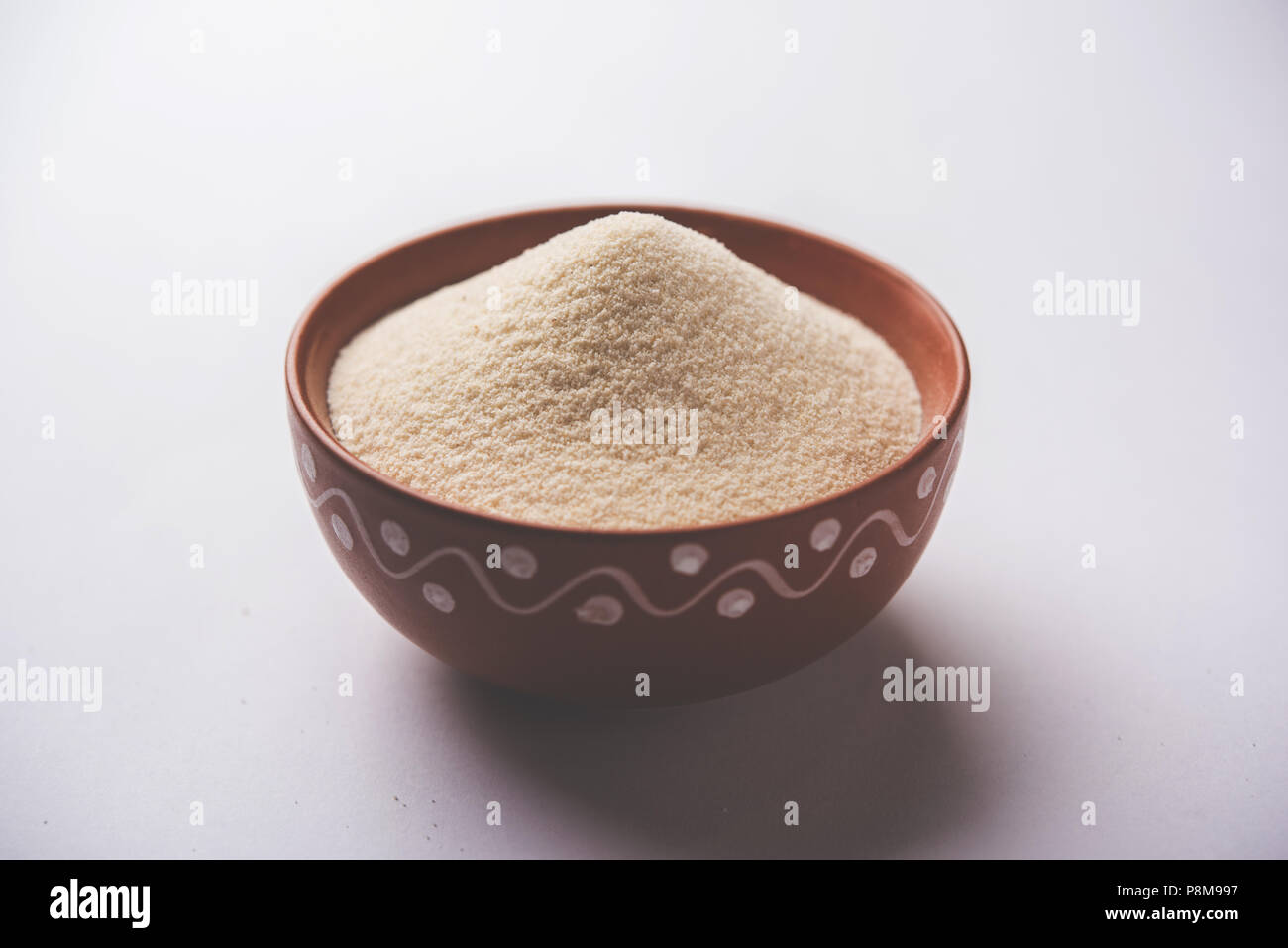 Raw Semolina flour or Rava powder is the coarse, purified wheat