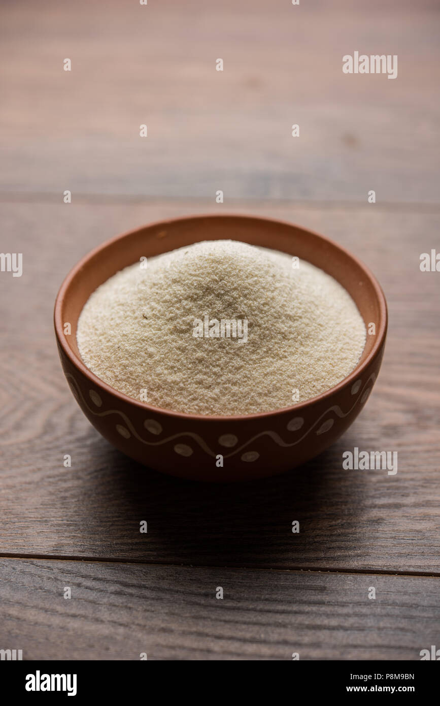 Raw Semolina flour or Rava powder is the coarse, purified wheat