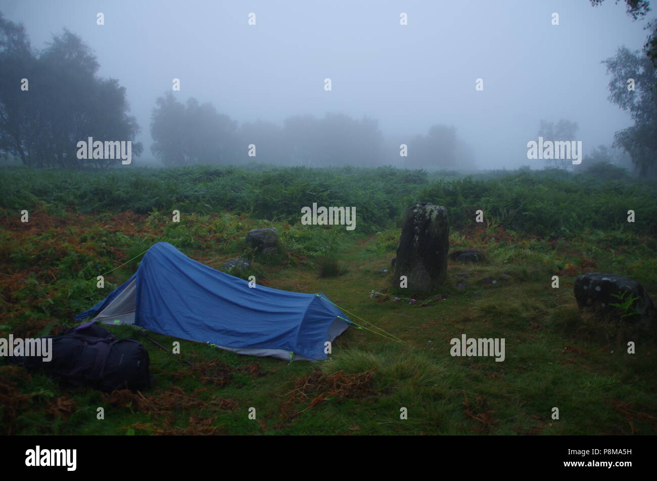 Froggatt Edge stone circle wild camping. John o' groats (Duncansby head) to lands end. End to end trail. England. UK Stock Photo