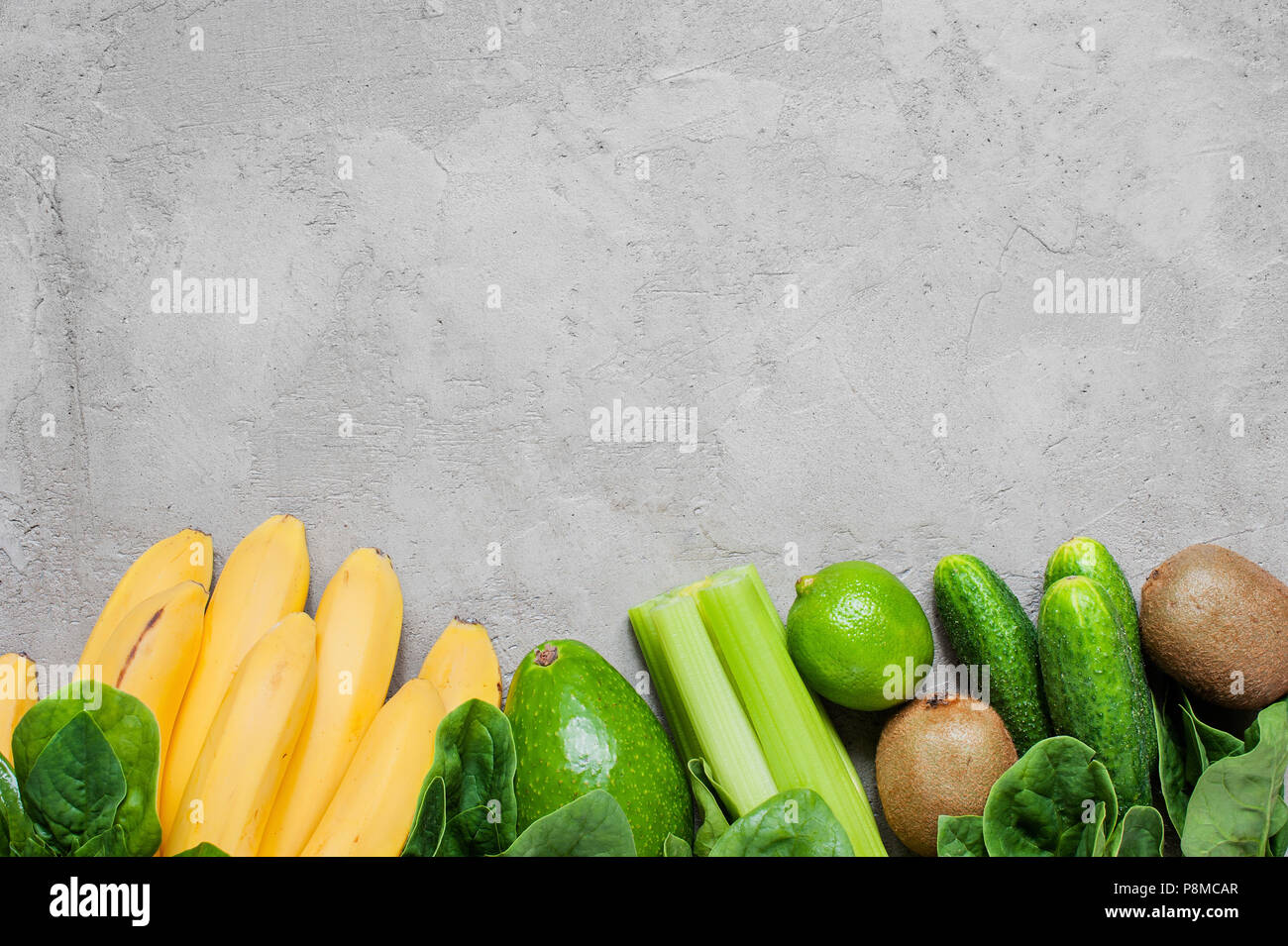 Background with fresh healthy vegetables and fruits, copy space Stock ...