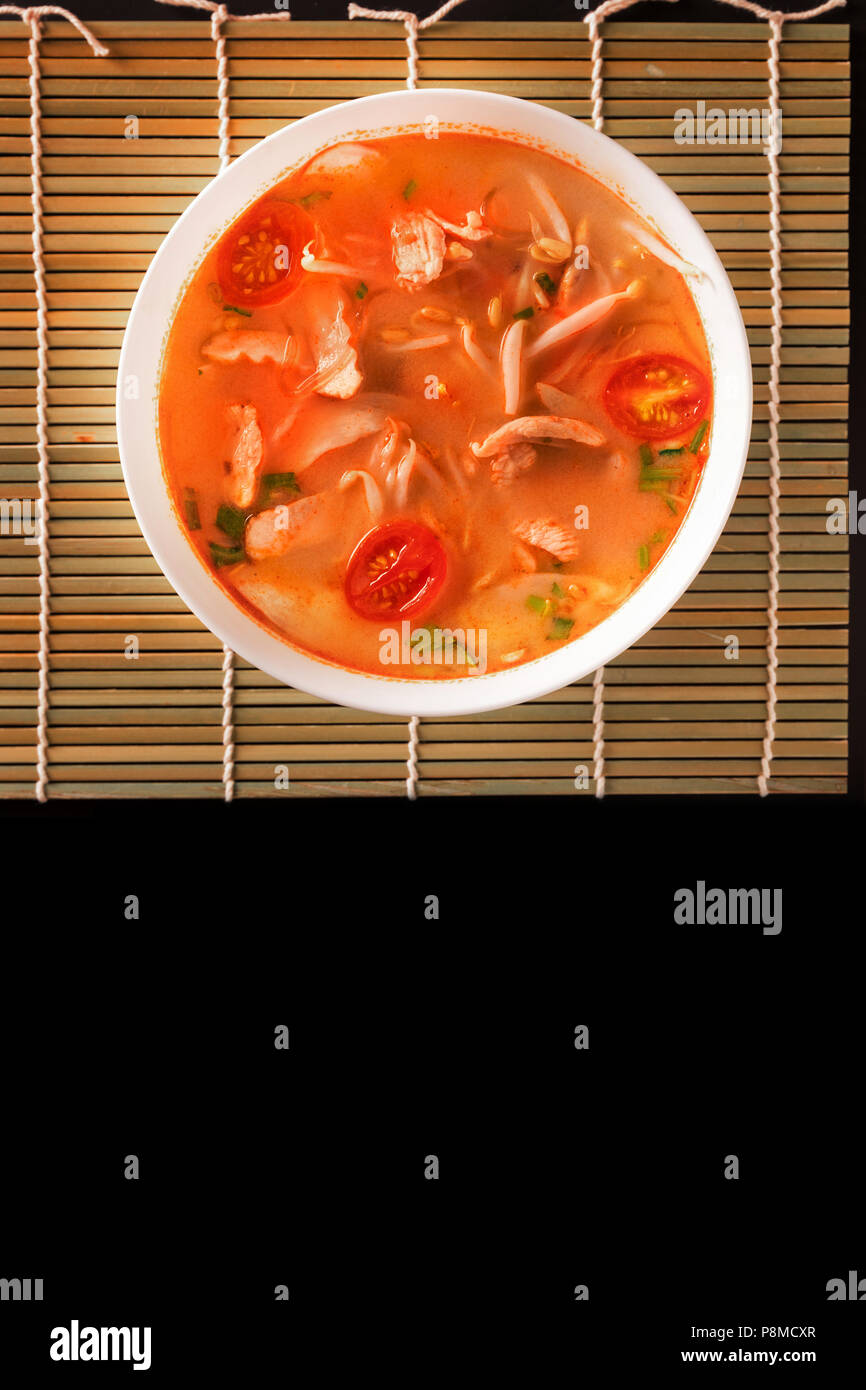 Tom Yum Gai or spicy tom yum soup with chicken Authentic Thai style