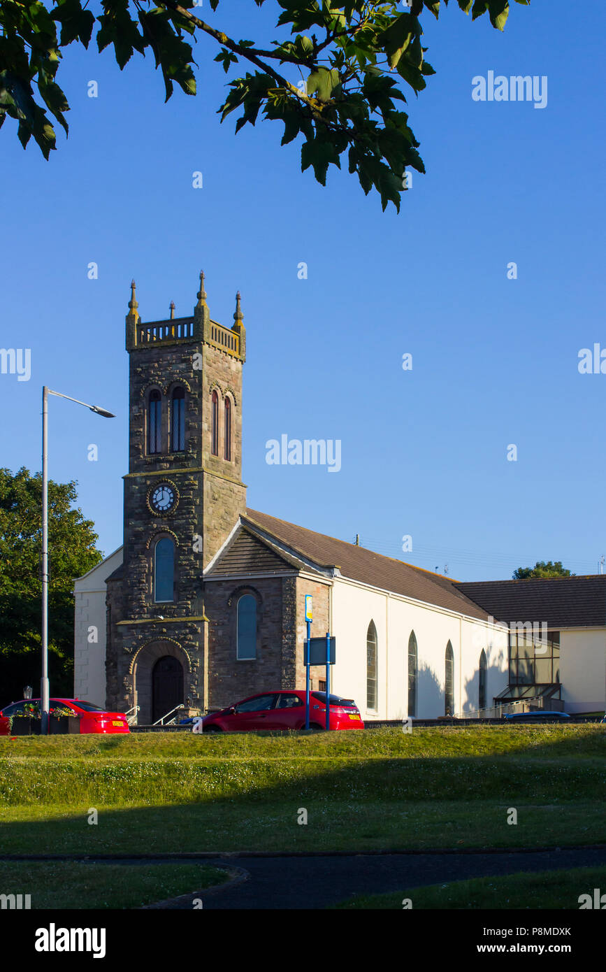 9 June 2018 The modest chuch building of the Groomsport Presbyterian Chuch on main Street groomsport in northern Ireland drenched in mid summer sunshi Stock Photo