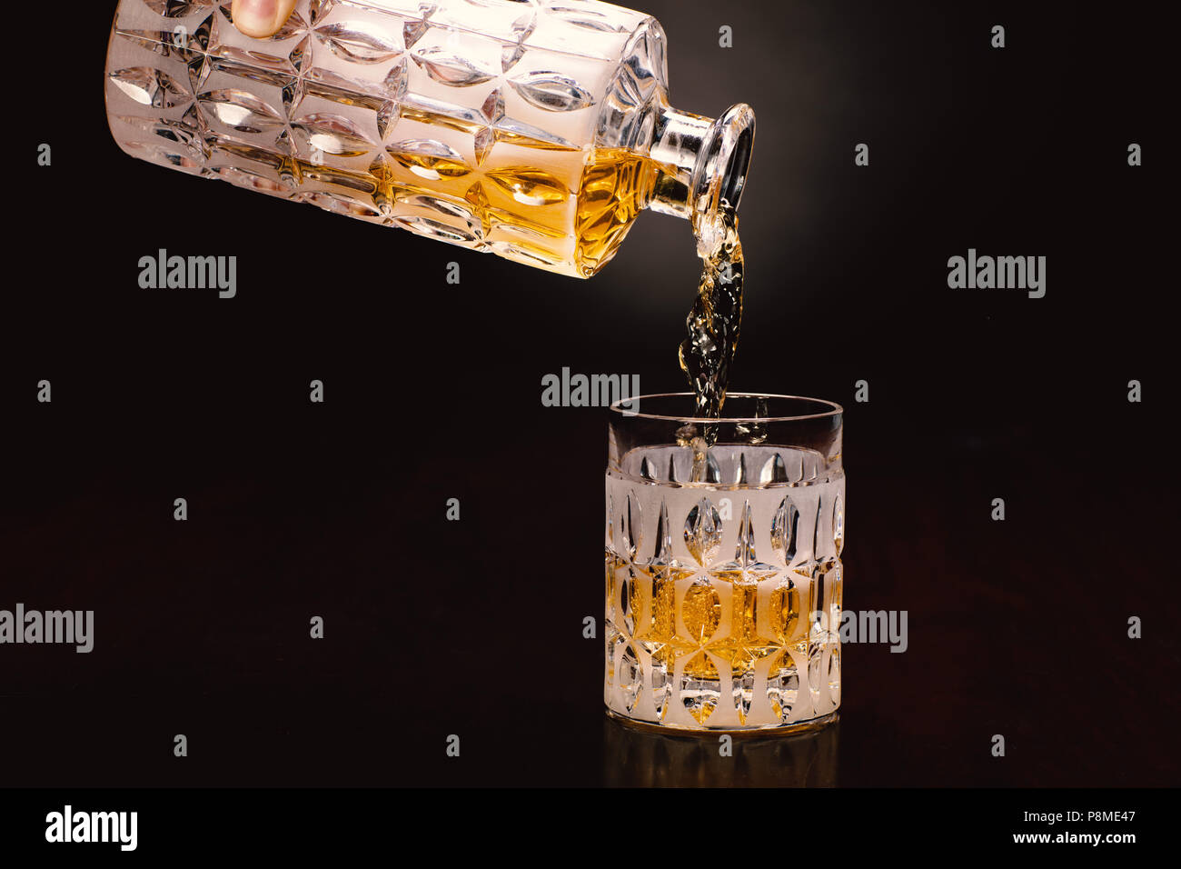 Whisky, Whiskey, Bottle, Handmodel Stock Photo