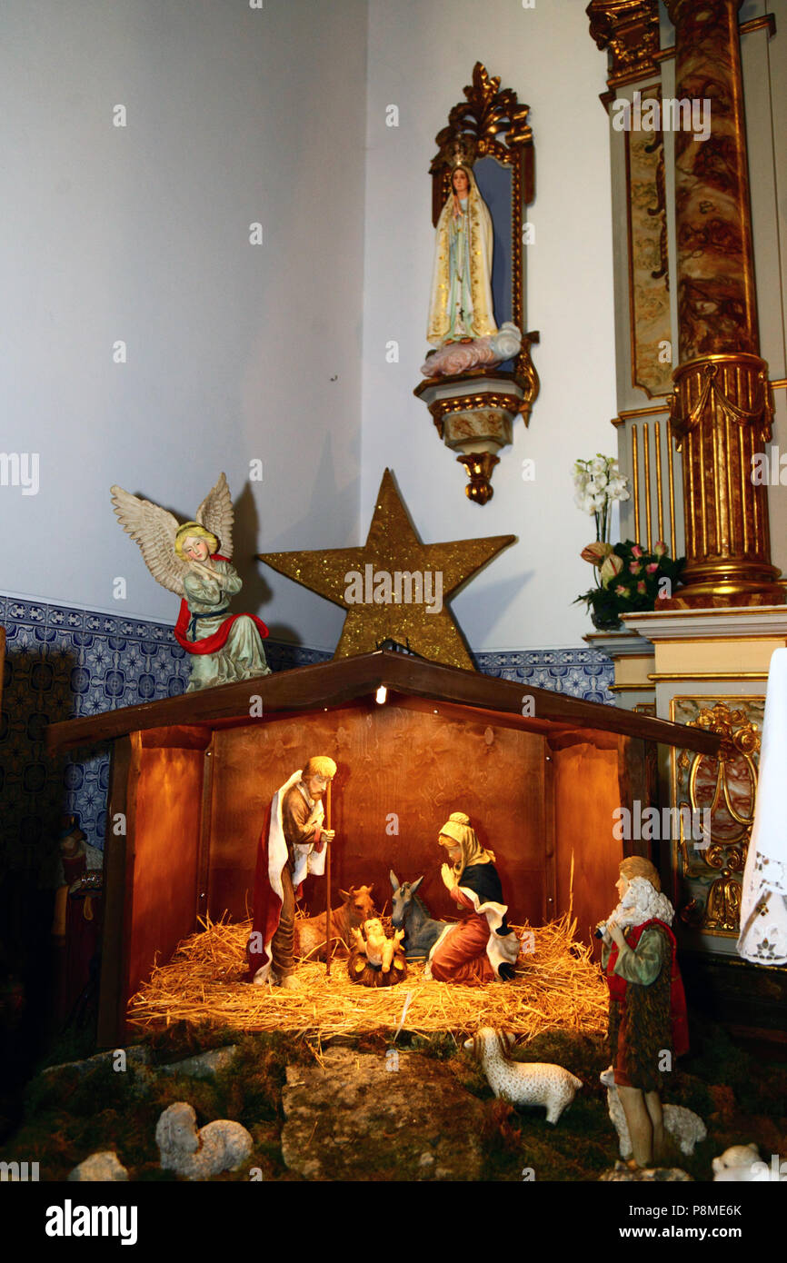 Nativity scene inside Senhora da Bonanca church, Vila Praia de Ancora, Minho Province, northern Portugal Stock Photo