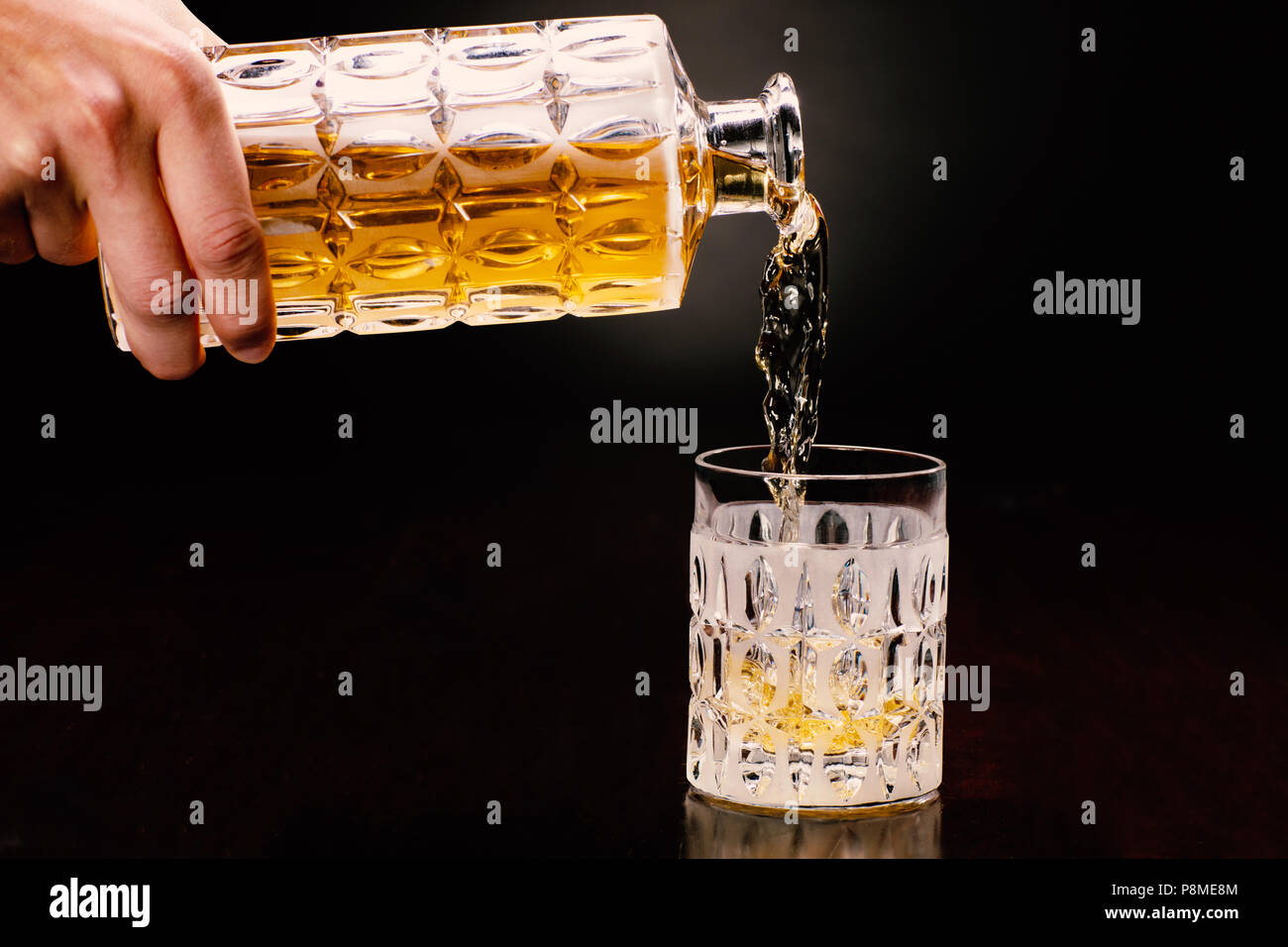Whisky, Whiskey, Bottle, Handmodel Stock Photo