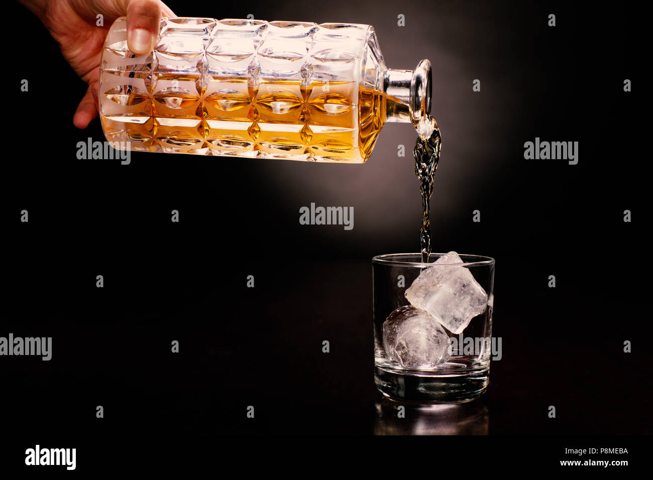 Whisky, Whiskey, Bottle, Handmodel Stock Photo