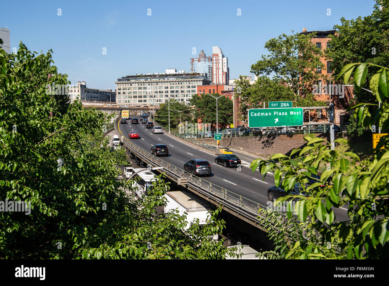 New York, City / USA - JUL 10 2018: Brooklyn to Queens Expressway view from Brooklyn Heights in New York City Stock Photo