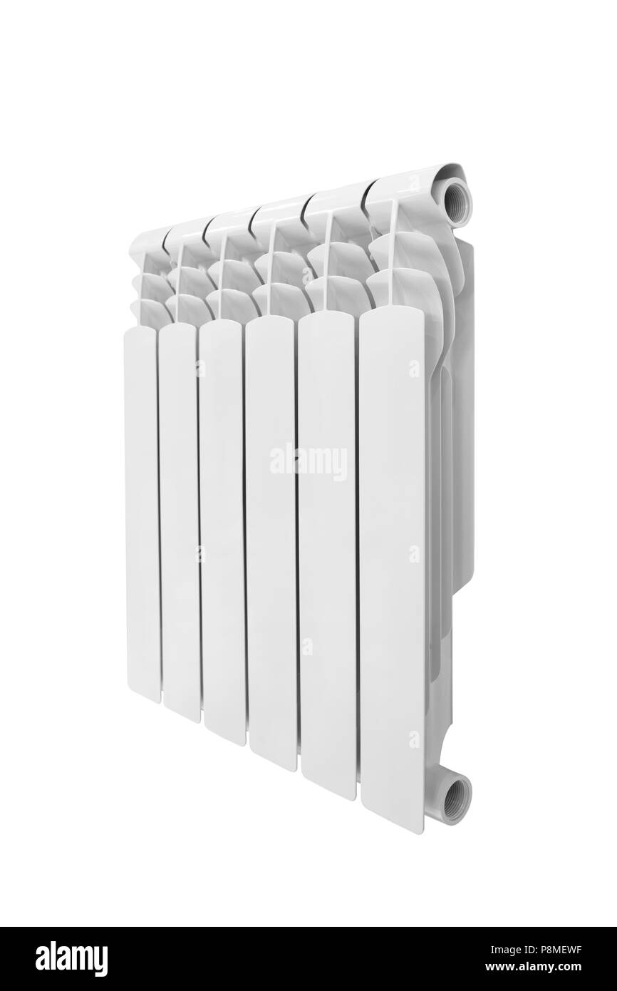 Modern water heating white aluminum bimetalic radiator isolated on white background Stock Photo