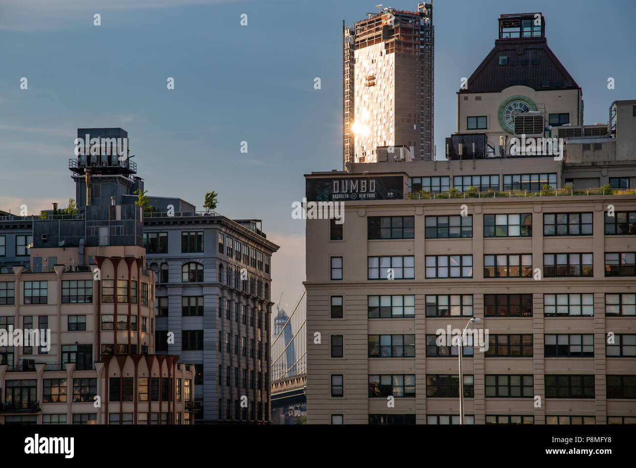 New York, City / USA - JUL 10 2018: Luxury Buildings and Dumbo sign ...