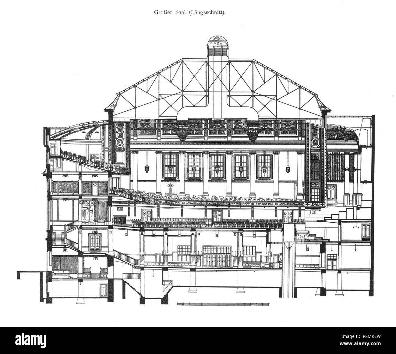 583 Wiener Konzerthaus Längsschnitt Großer Saal Stock Photo