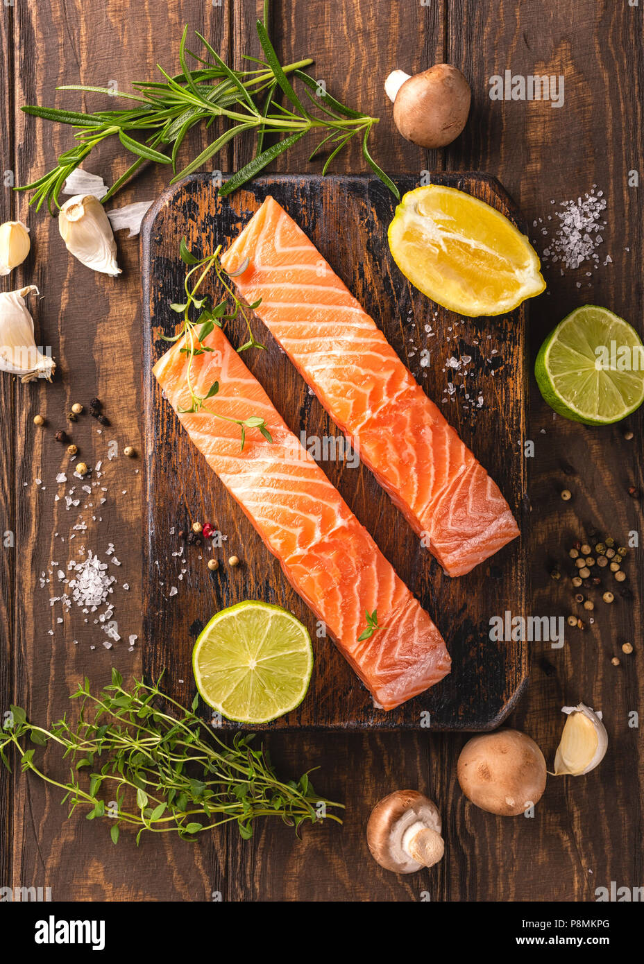 Fresh raw salmon fillet, flat lay Stock Photo Alamy