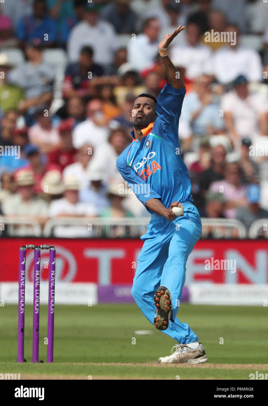 India's Hardik Pandya during the One Day International Series match at  Trent Bridge, Nottingham. PRESS ASSOCIATION Photo. Picture date: Thursday  July 12. See PA story CRICKET England. Photo credit should read: David