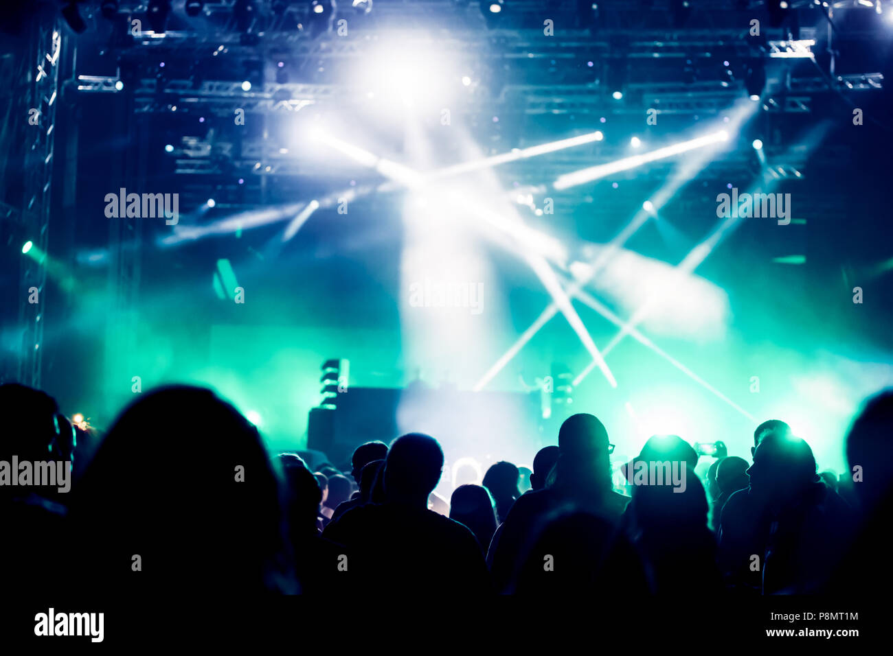 Cheering crowd with hands in air at music festival Stock Photo - Alamy
