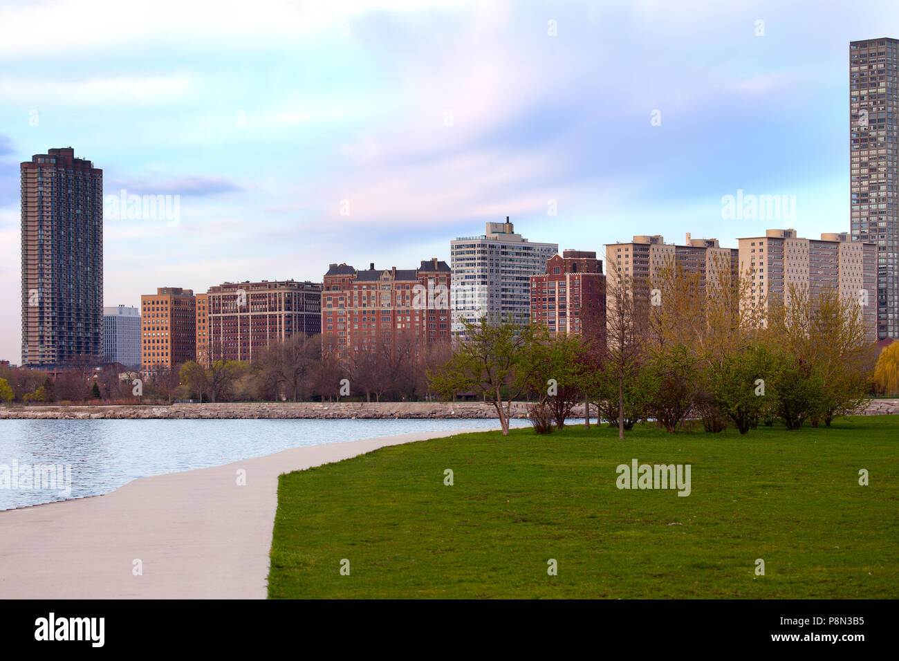 Residential buildings at Montrose, Montrose Harbor, Lincoln Park, Chicago, Illinois, USA Stock Photo