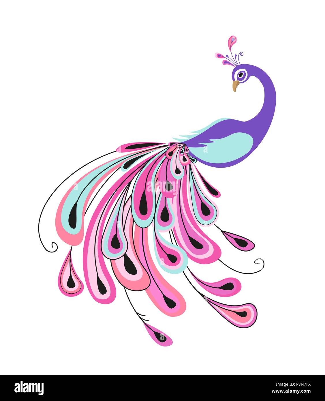 Vector illustration of peacock. Background with bird and color feathers Stock Vector
