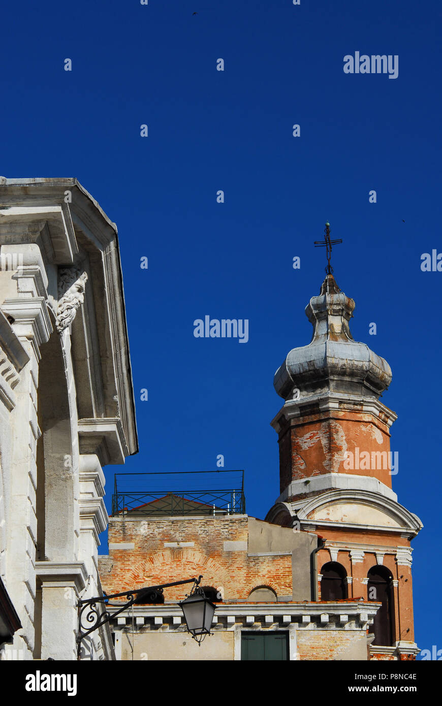 Renaissance and baroque architecture near Rialto Bridge in Venice (with copy space above) Stock Photo