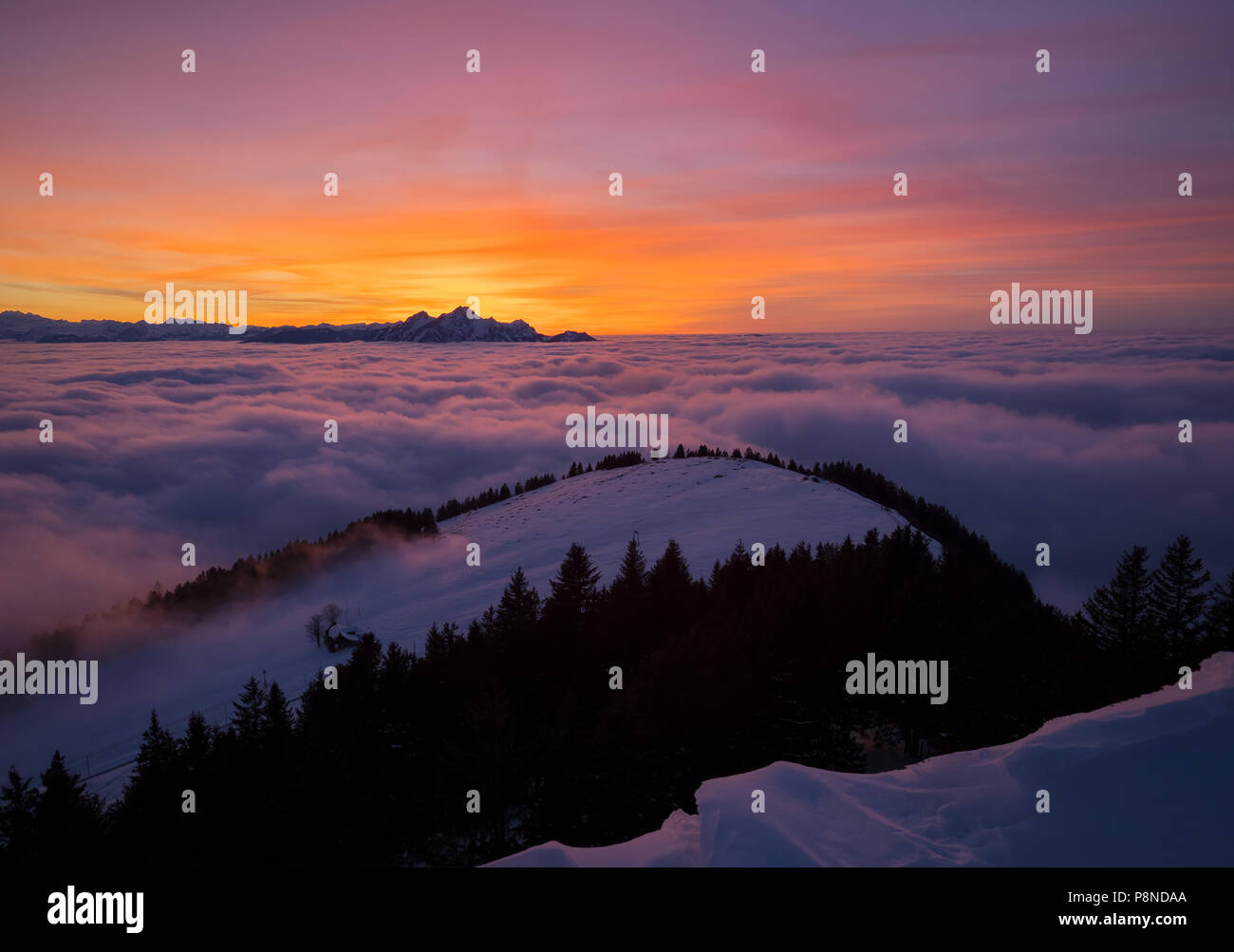 Evening at Rigi mountain Stock Photo