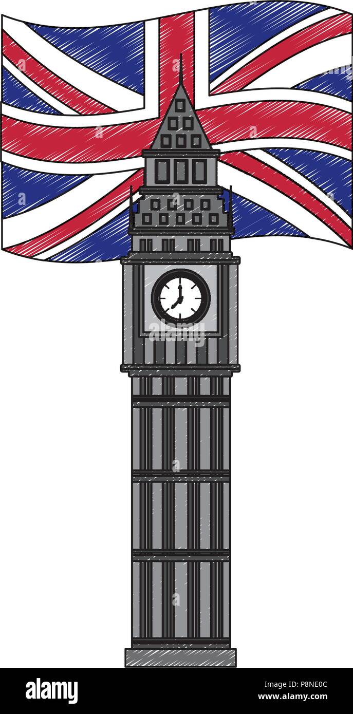 big ben tower british landmark with flag of great britain vector illustration design Stock Vector