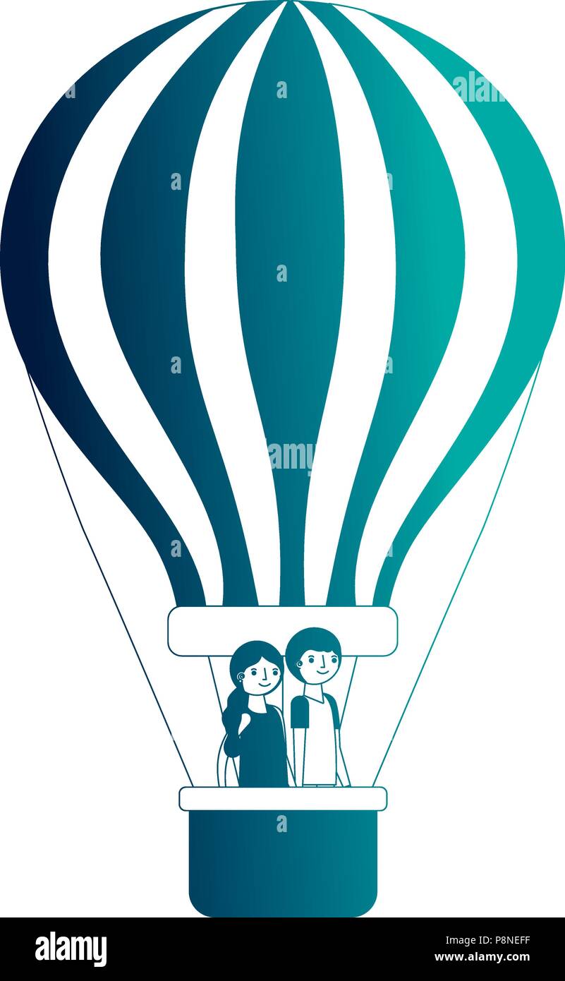 romantic couple in hot air balloon vector illustration neon Stock ...