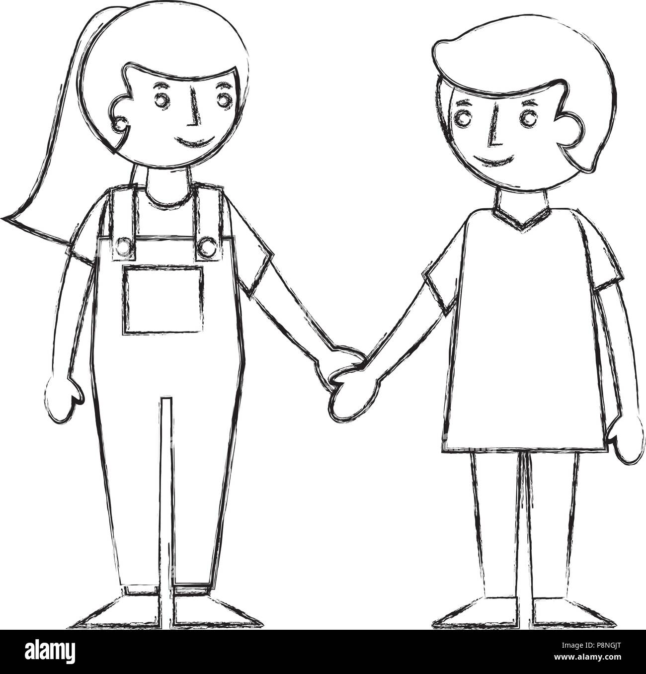 Cute Boy And Girl Holding Hands Friendly Vector Illustration Sketch Stock Vector Image Art Alamy