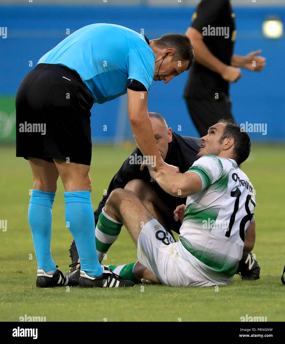 Joey O'Brien of Shamrock Rovers with referee Alexander Harkam ...