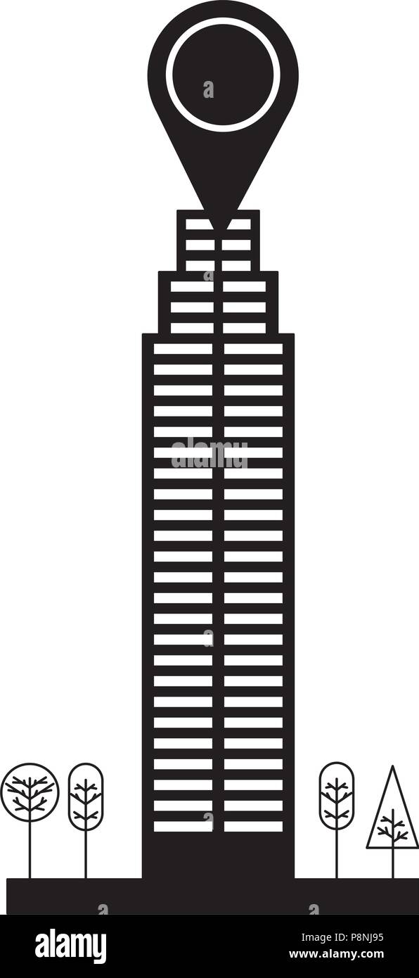 building structure with pin location and trees plants vector ...
