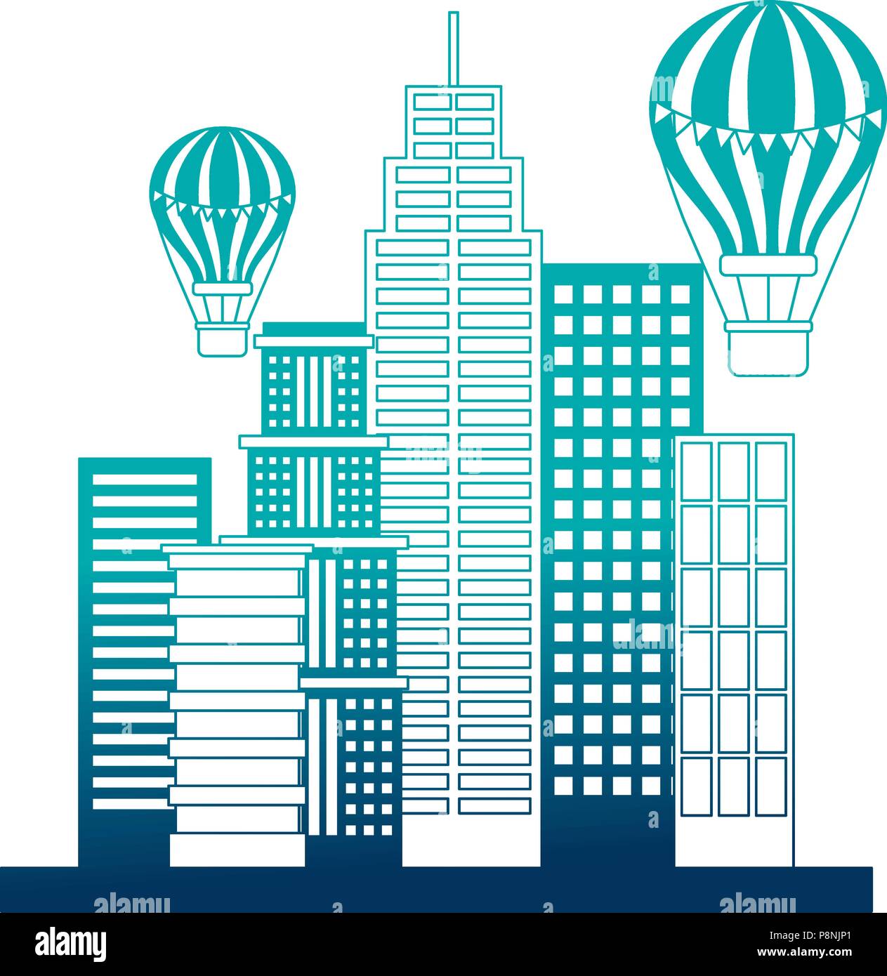 buildings structures with balloons air icon vector illustration design ...