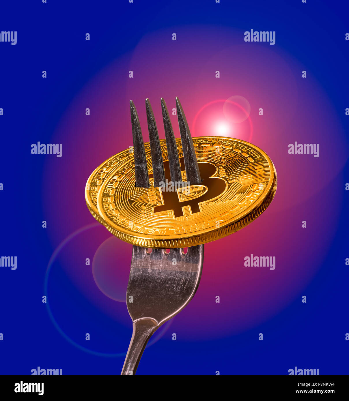 bitcoin fork, golden coin isolated on white background Stock Photo - Alamy