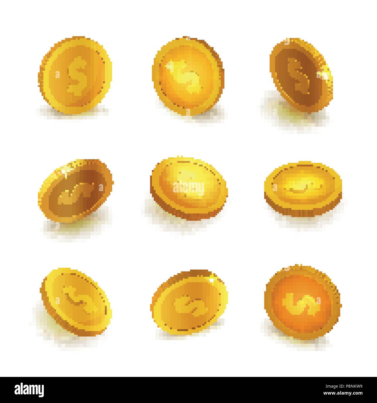 Stock vector illustration realistic set gold coins Isolated on white ...
