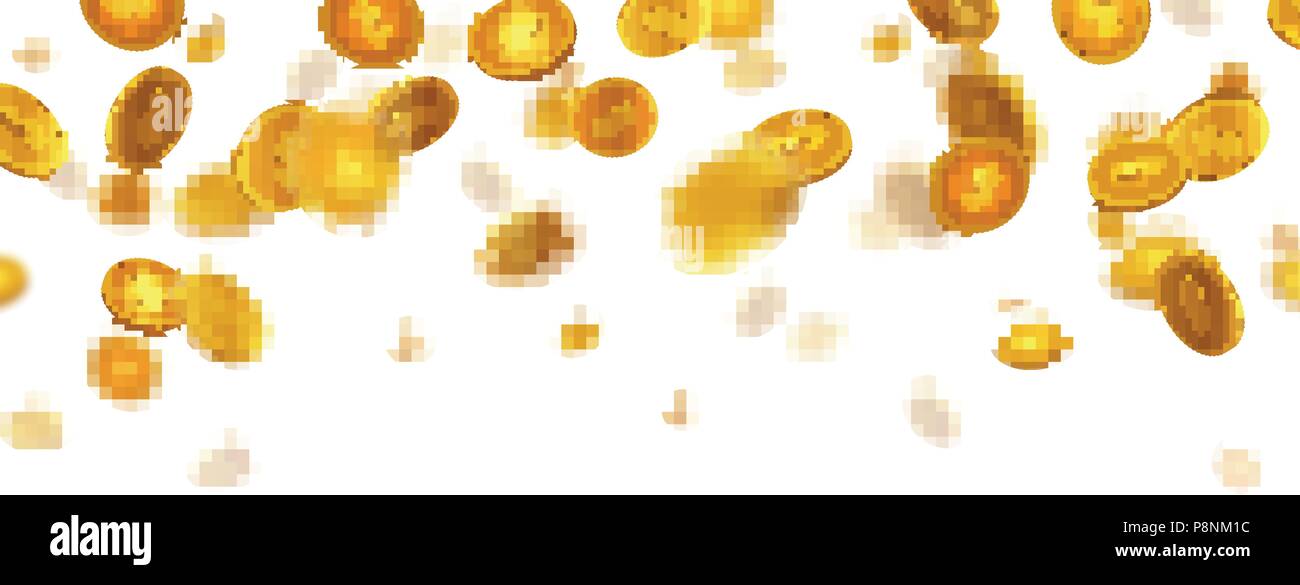 Stock vector illustration realistic falling gold coins. Rain from money