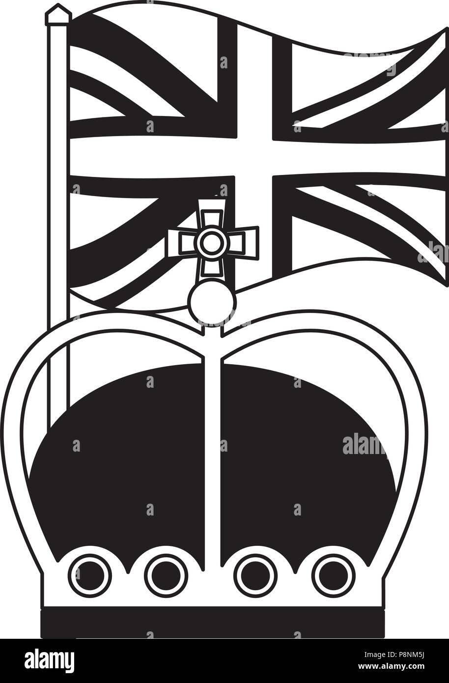 united kingdom flag royalty crown vector illustration black and white ...