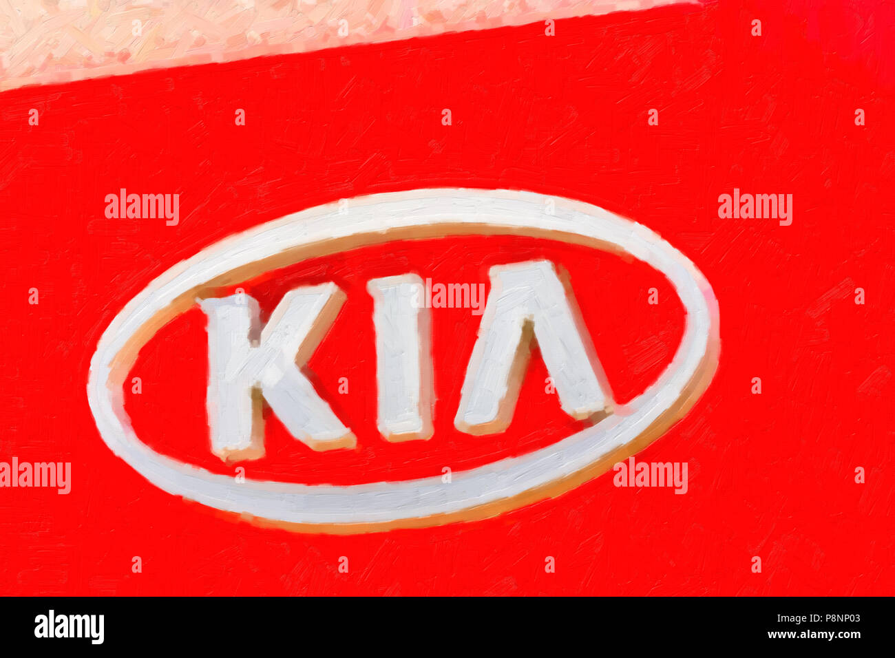 illustration of KIA logo on red background Stock Photo