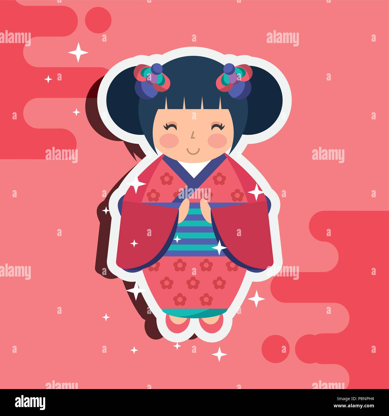 japanese kokeshi doll kimono splash star background vector illustration ...