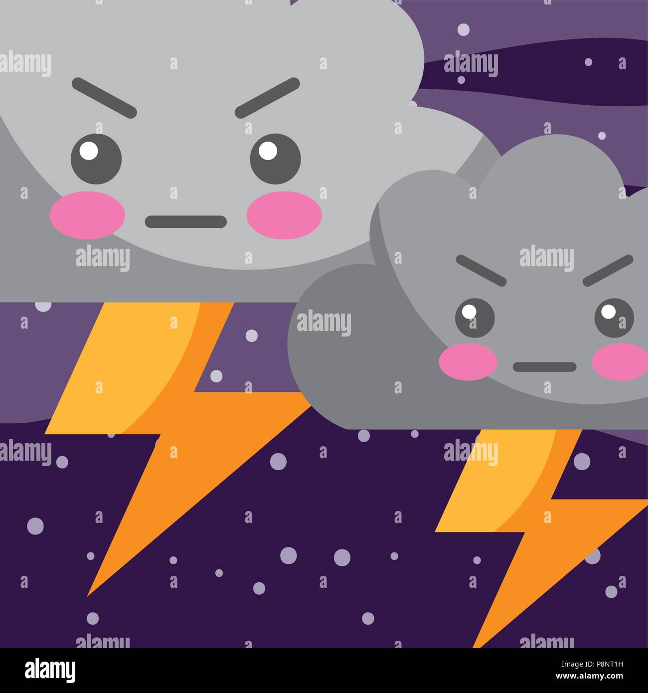 weather kawaii thunder clouds cartoon vector illustration Stock Vector ...