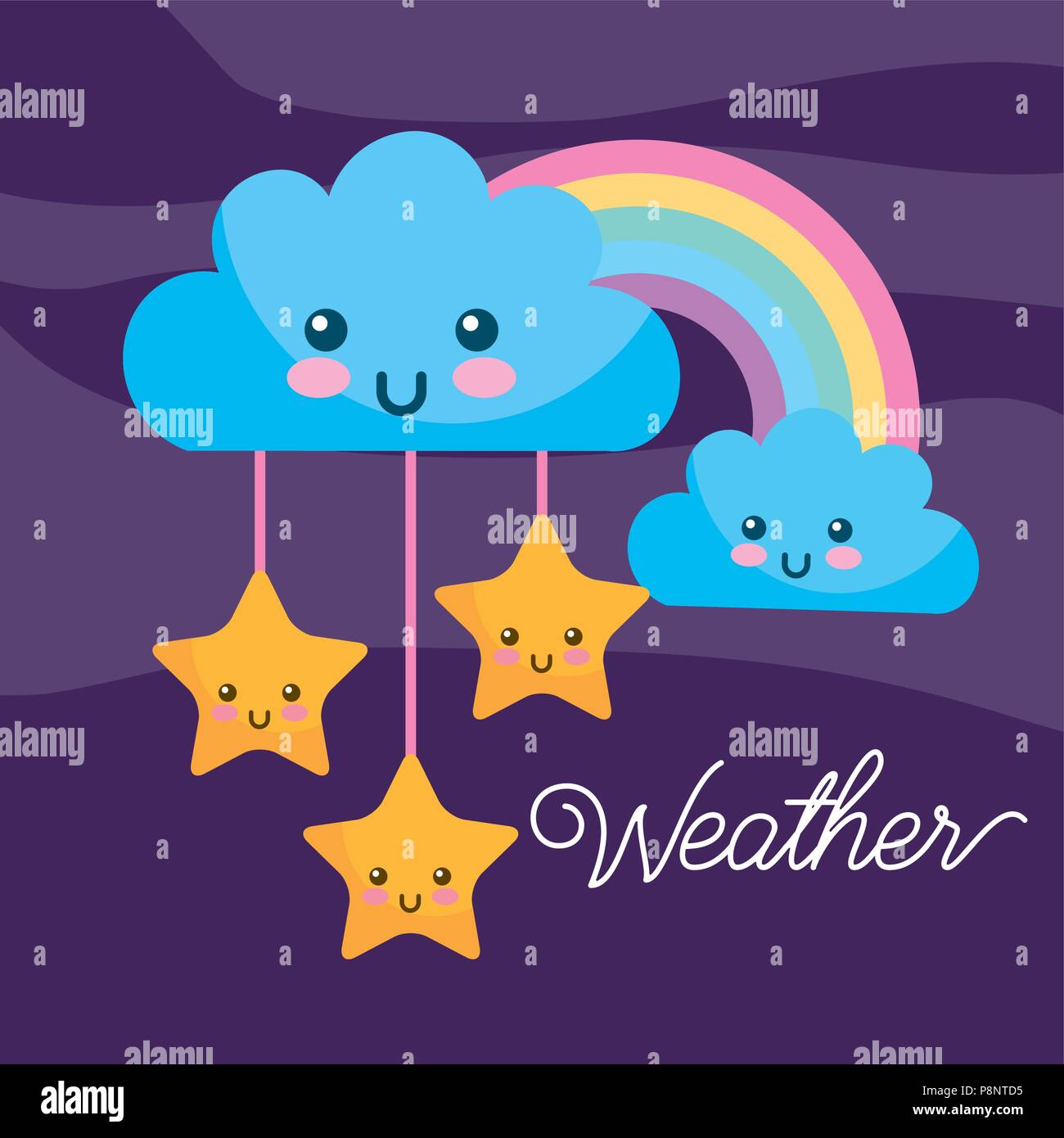 weather kawaii cartoon rainbow clouds stars vector illustration Stock ...