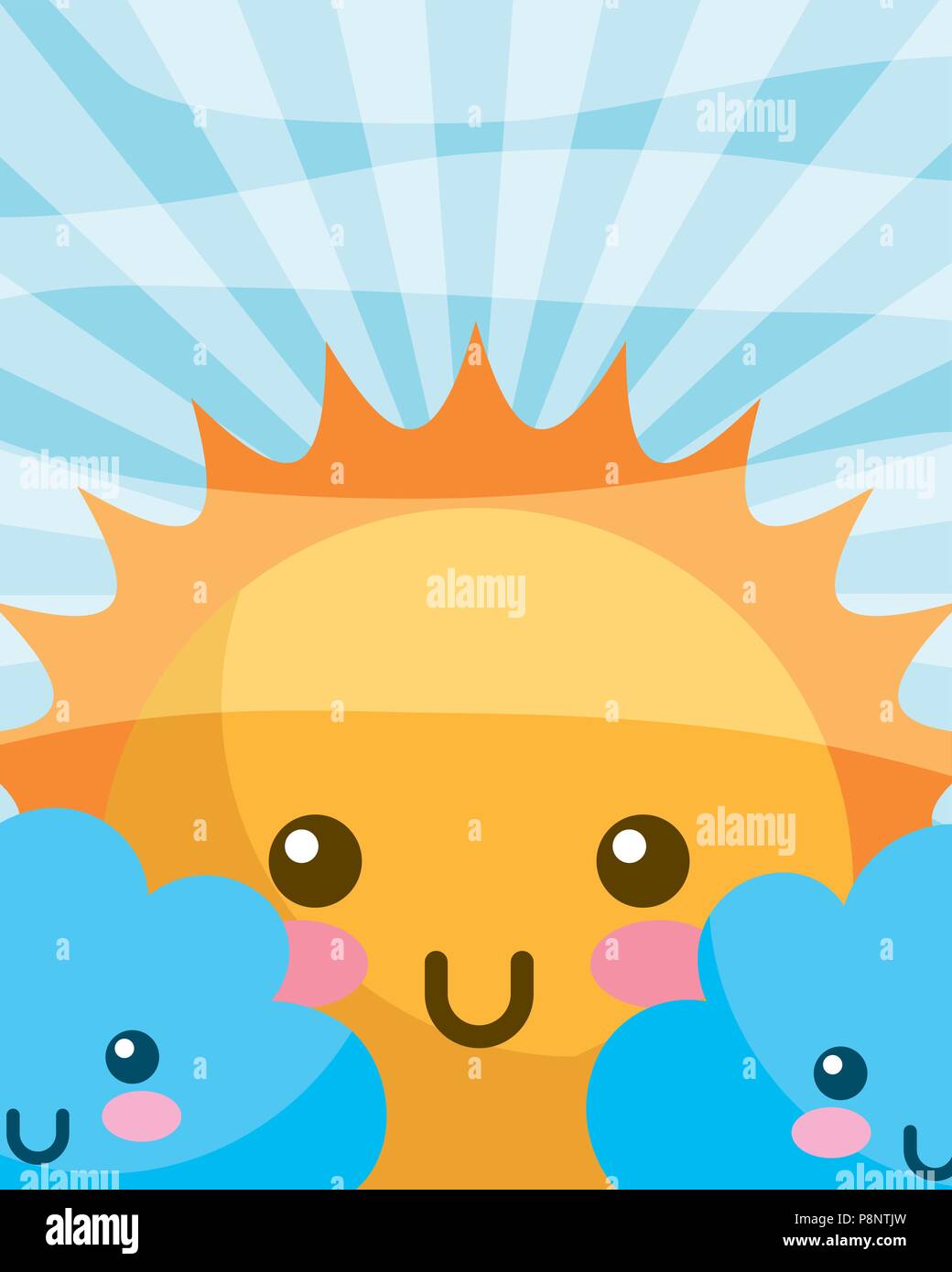 kawaii sun clouds happy cartoon vector illustration Stock Vector Image ...