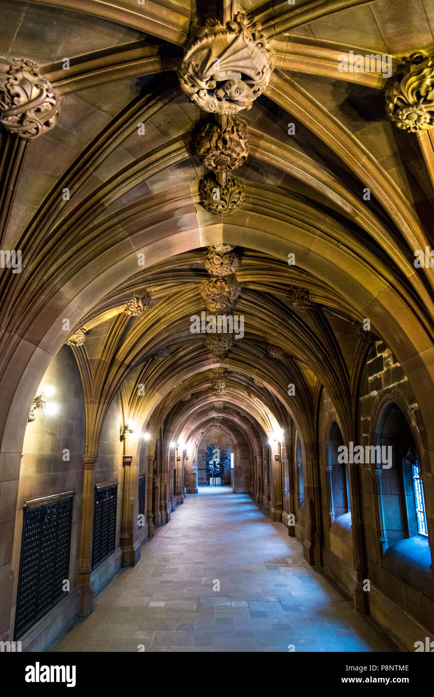 Hallway in the interior of John Rylands Library, Manchester, UK Stock Photo