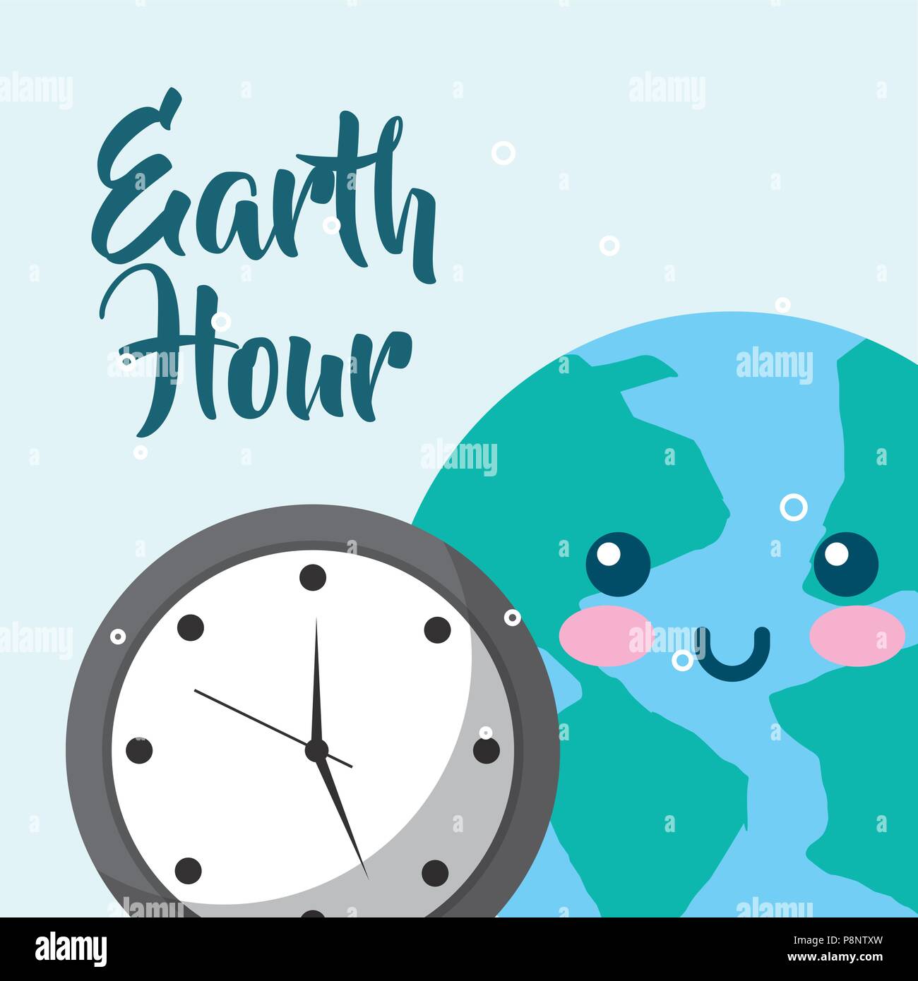 kawaii earth clock time earth hour vector illustration Stock