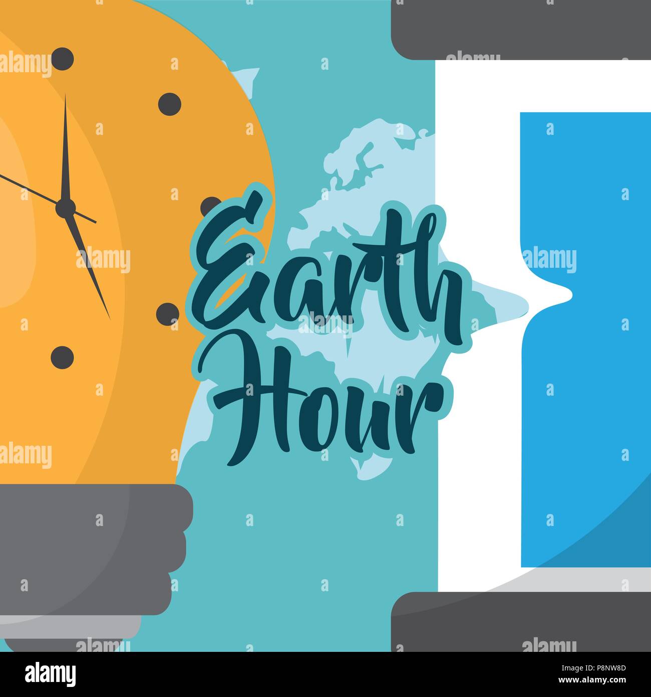 earth hour glass light bulb clock map world vector illustration Stock ...