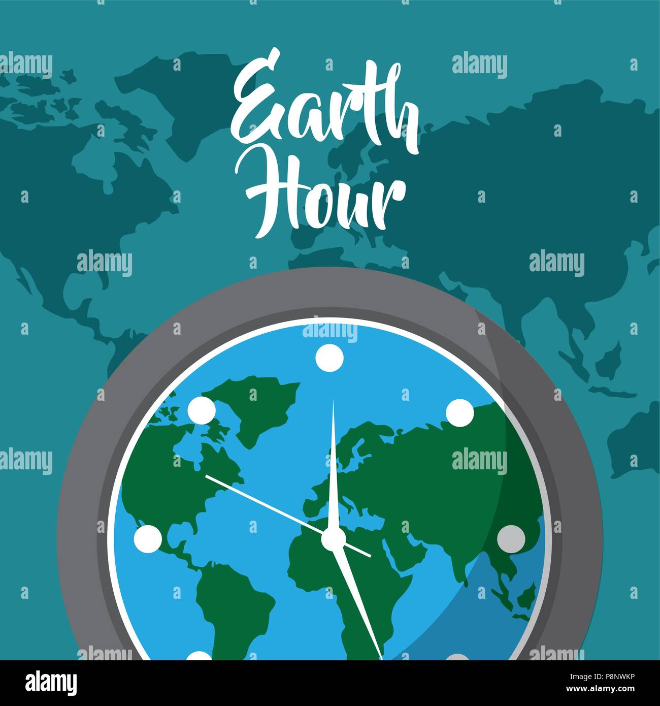 earth hour clock map world background vector illustration Stock ...