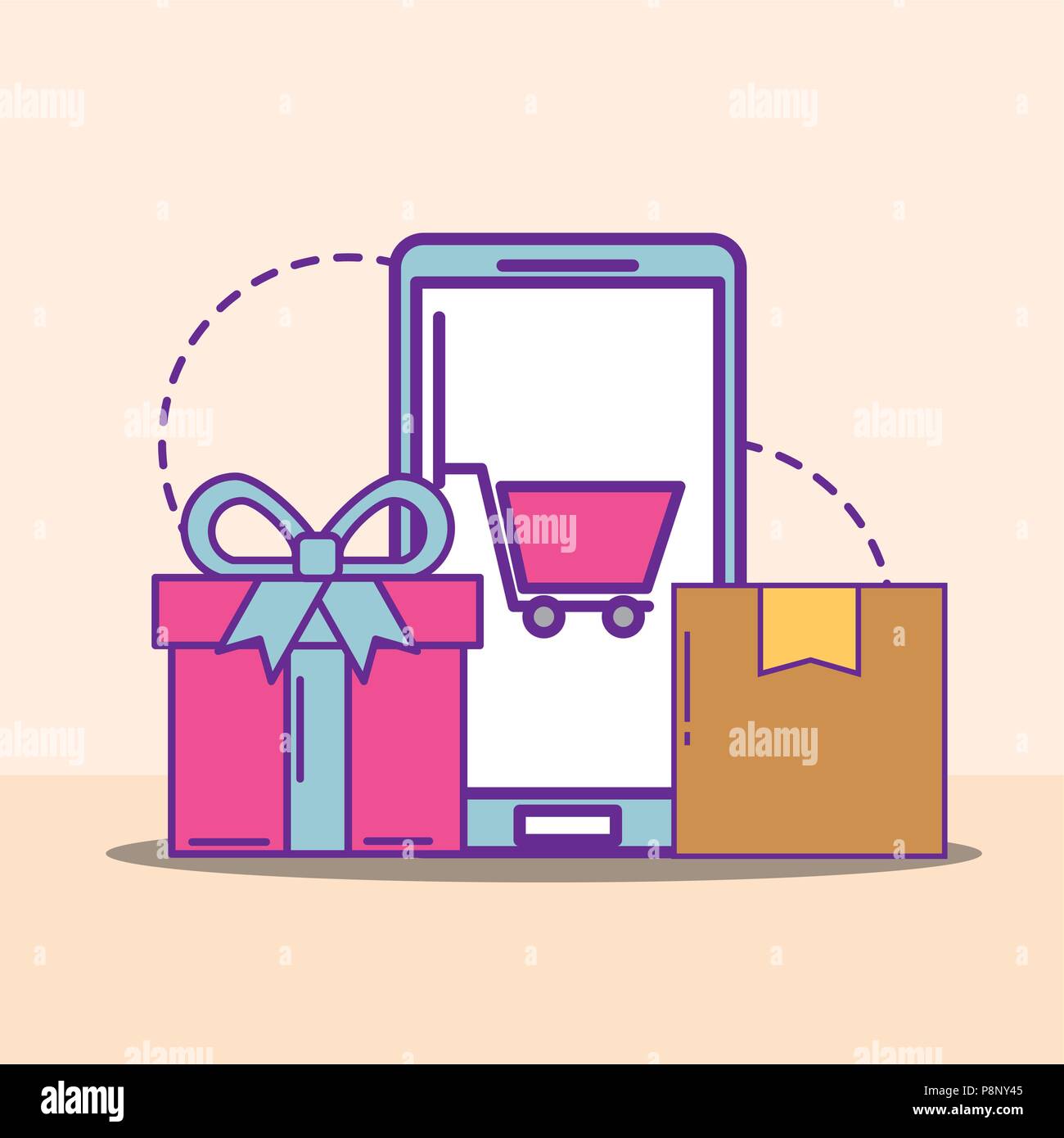 smartphone shopping cart gift box and package buy online vector ...