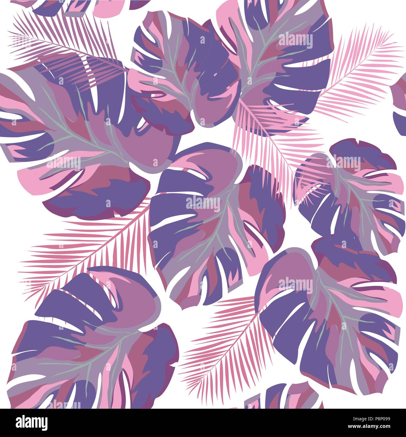 vector illustration of ultra violet palm leaves seamless background. Stock Vector