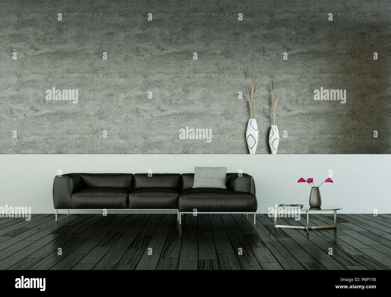 Interior design modern bright room with black sofa Stock Photo - Alamy