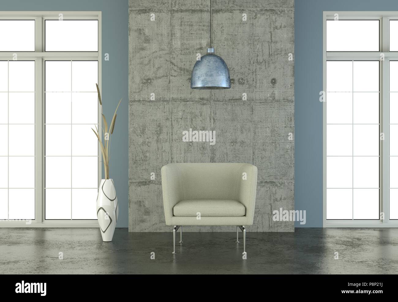 Interior design bright room with white armchair Stock Photo - Alamy