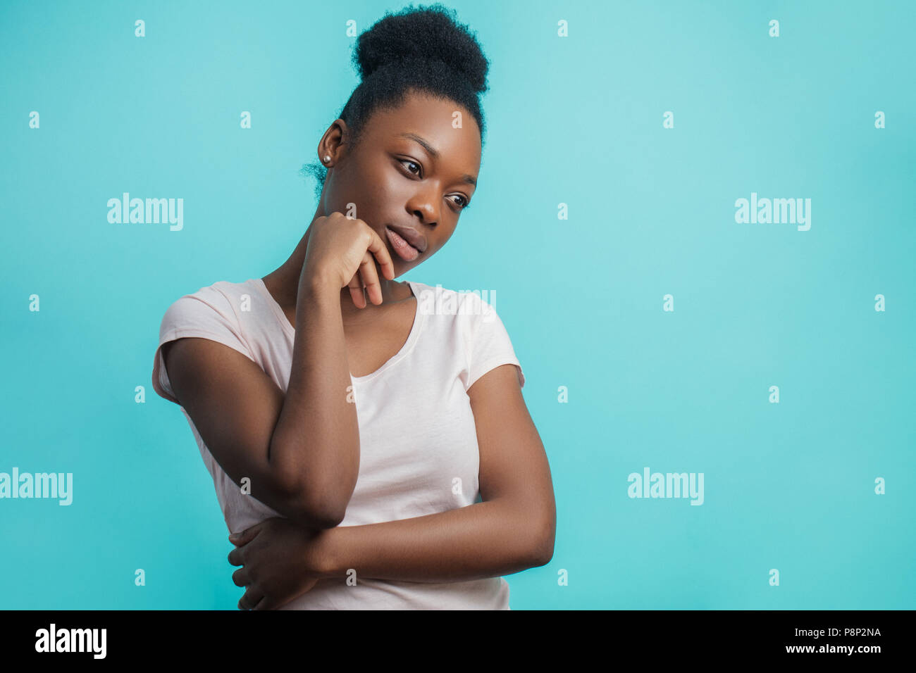 closeup side view portrait of lonely black girl feeling depressed as ...