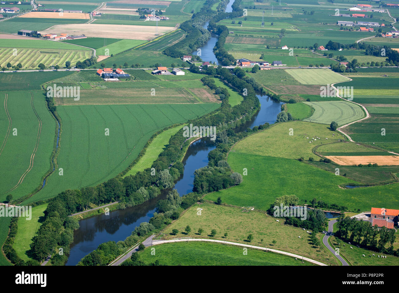 Aerial of the Valley of Yzer Stock Photo