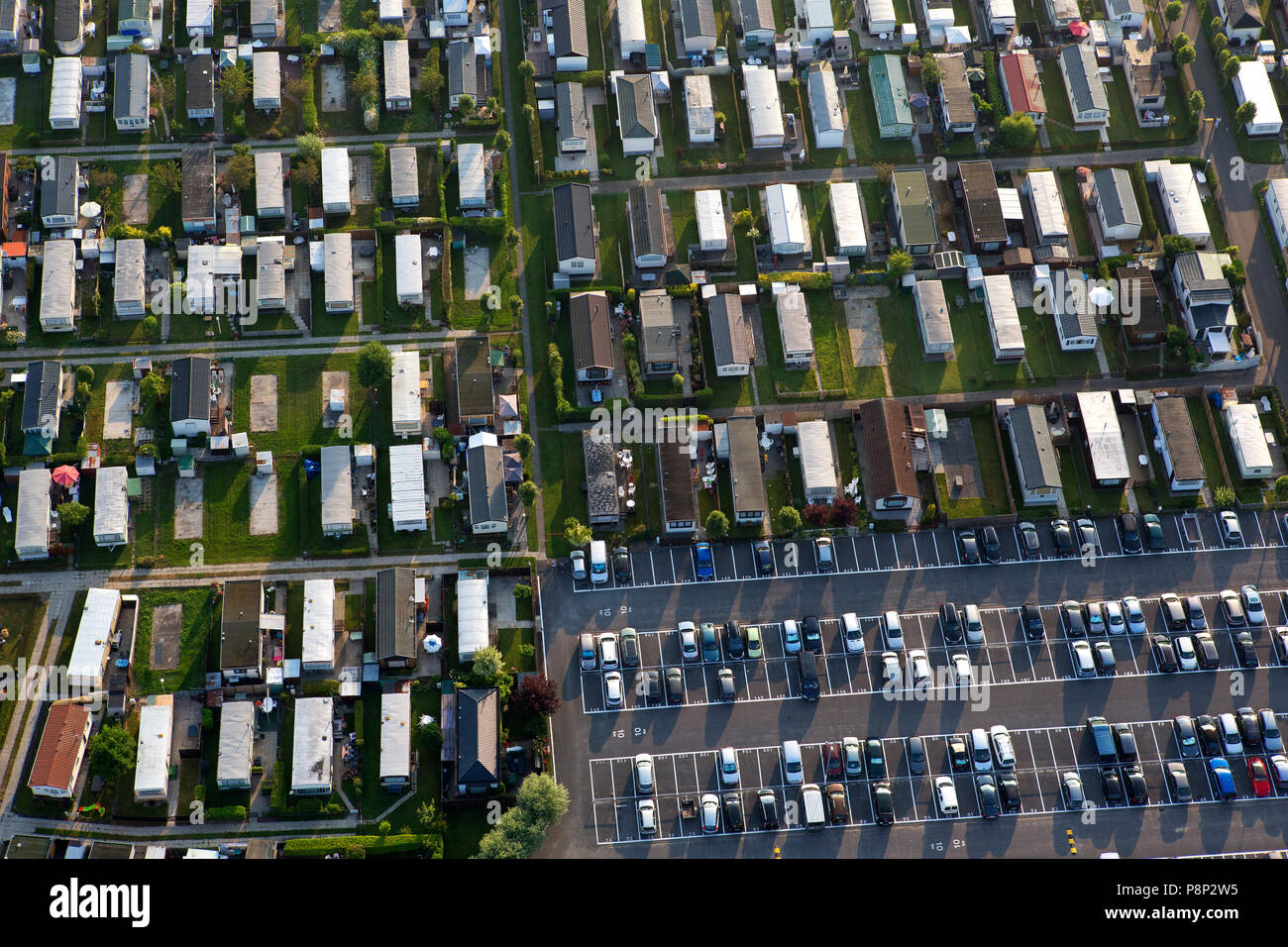 aerial of a Camping and parking Stock Photo