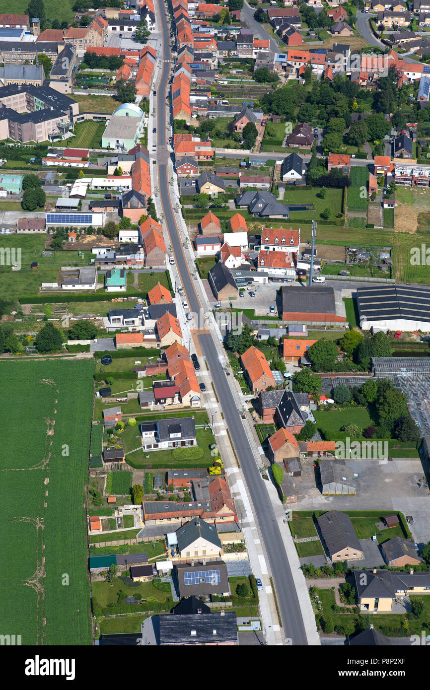 Aerial of a village with ribbon development Stock Photo