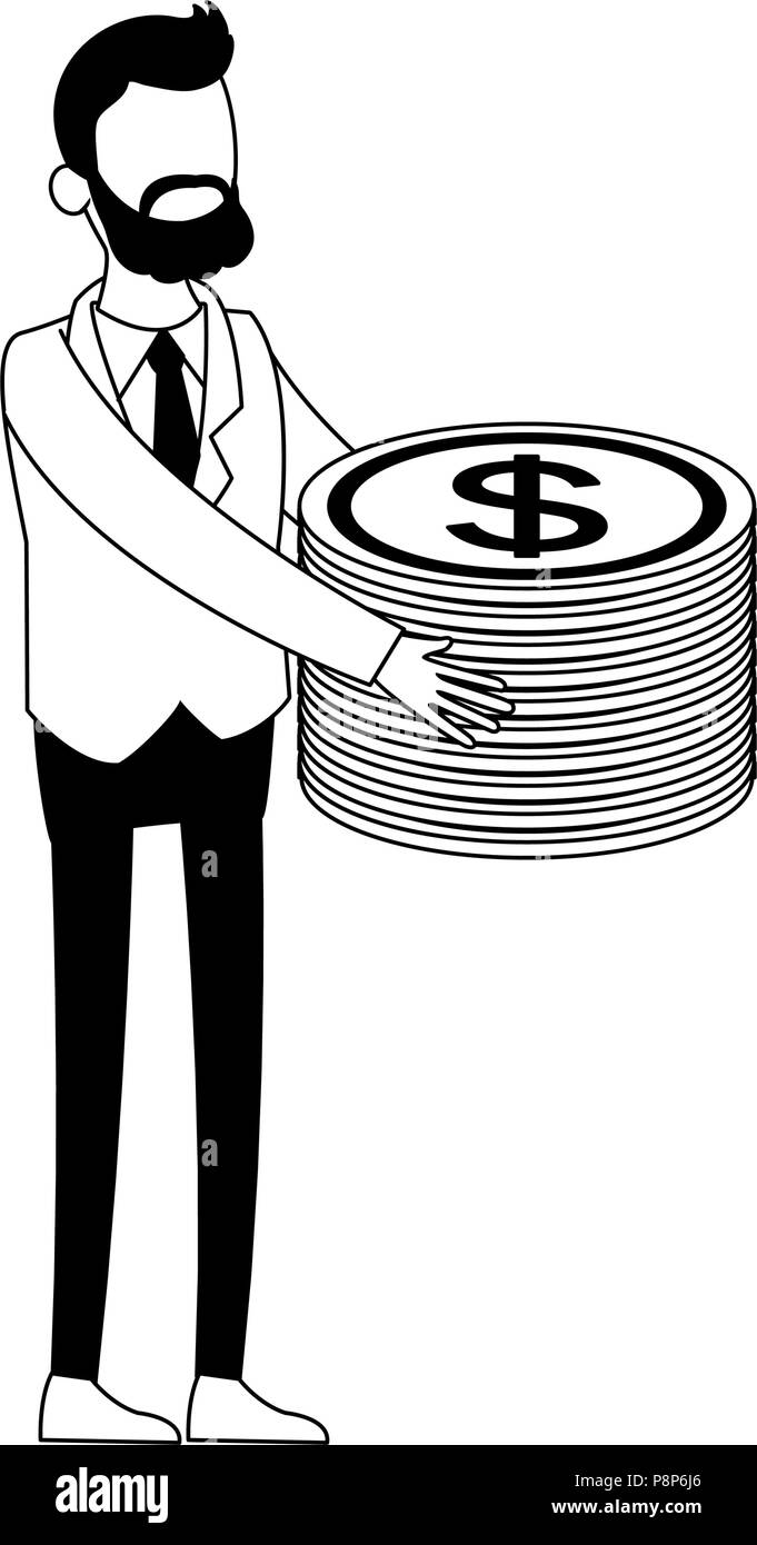 Businessman holding coins faceless black and white colors Stock Vector ...