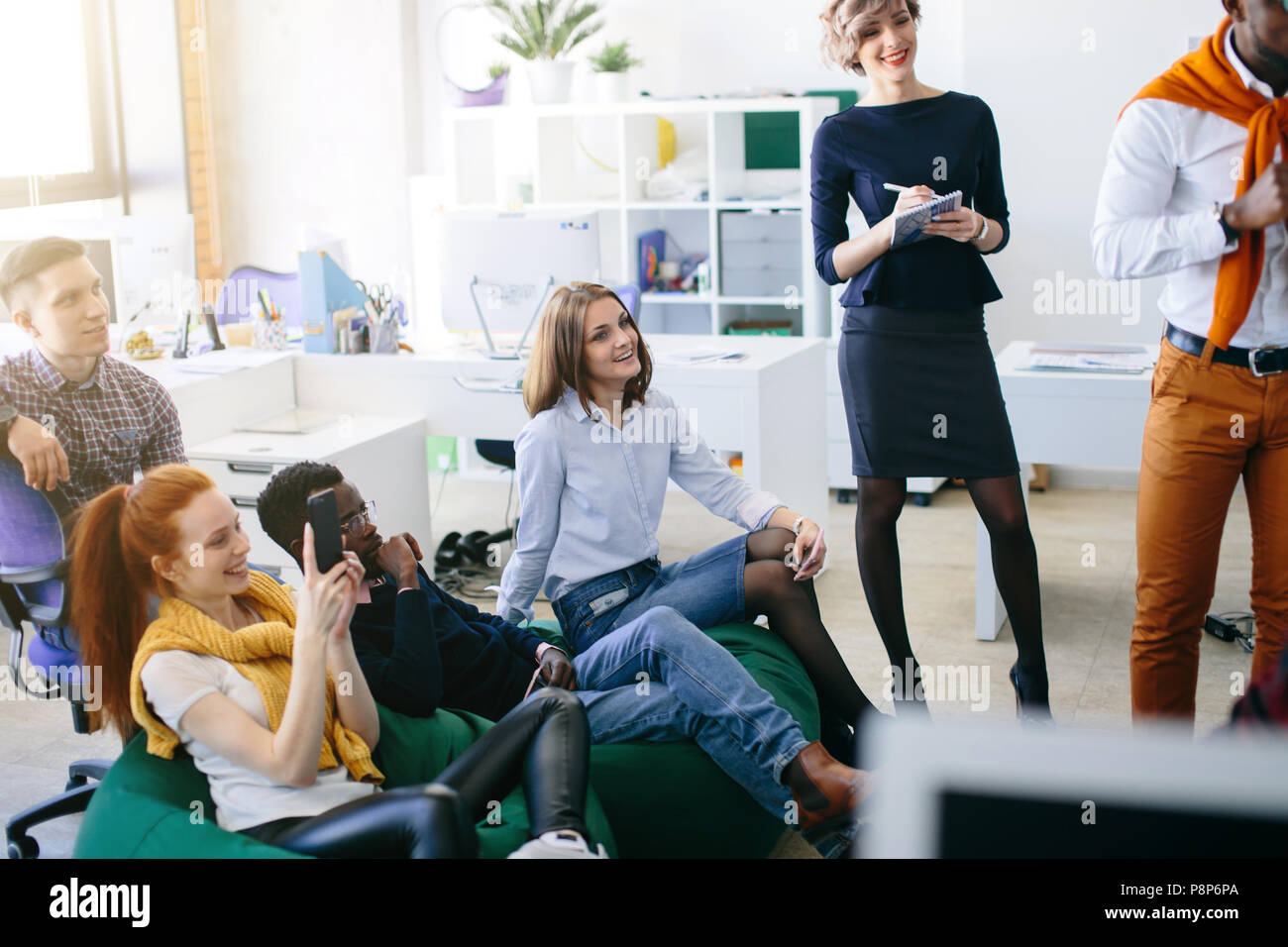 resting young people in the self-developed course indoors Stock Photo